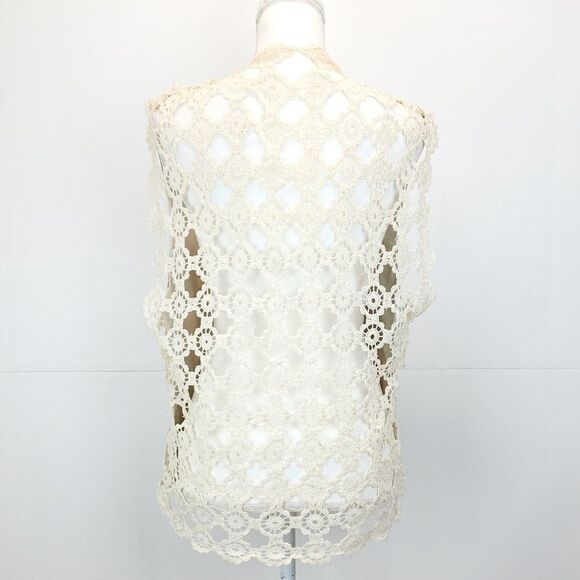 Vintage Handmade Floral Vest Crochet Back B-0037c7 - Picture 3 of 12